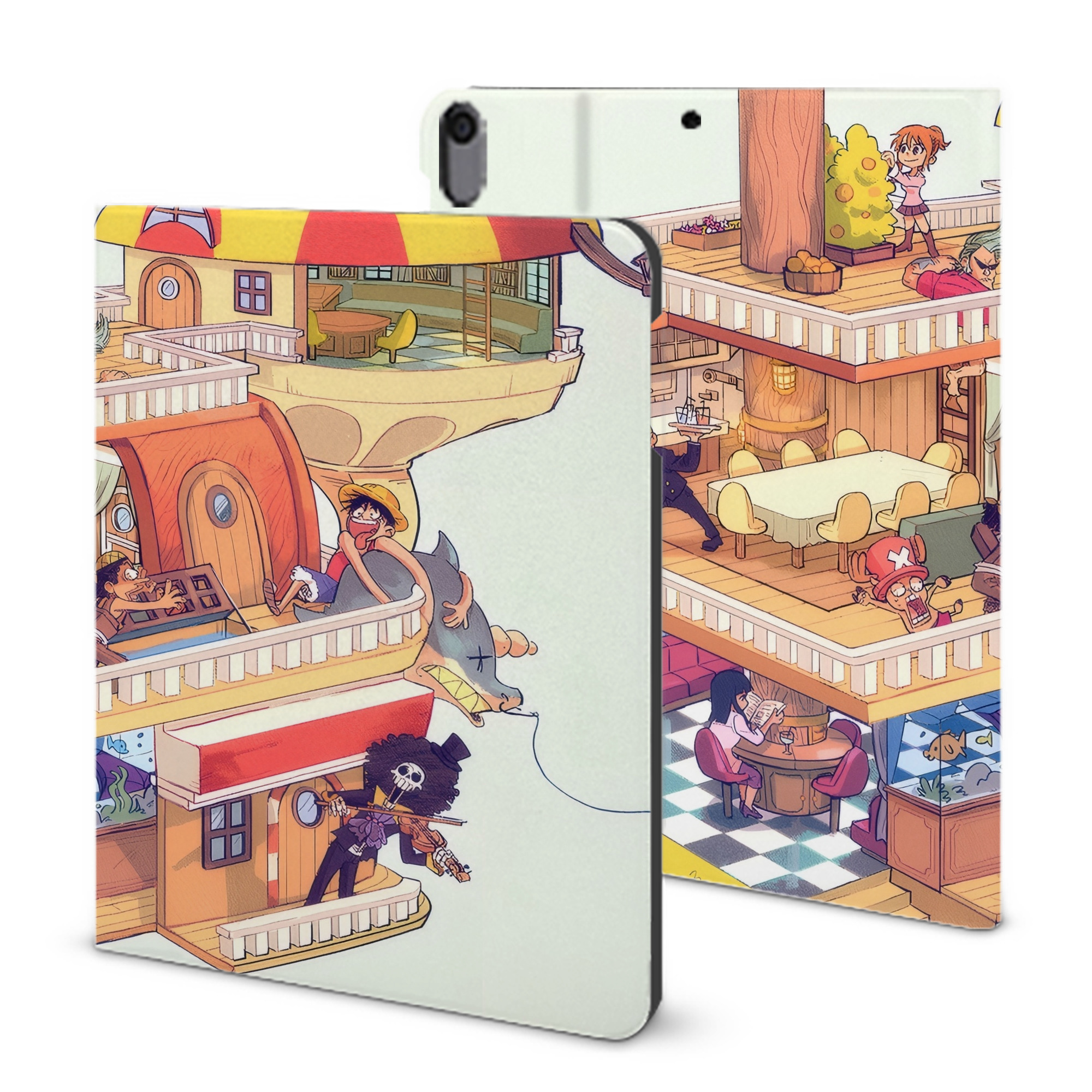 （画像用） ワンピース ONE PIECE IPad ケース ブック型 PUレザー TPU 耐衝撃 軽量 薄型 ペン収納なし 全面保護 IPad 各モデル対応